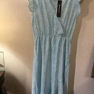 Allegra K Blue Midi Sundress with Flutter Cap Sleeves